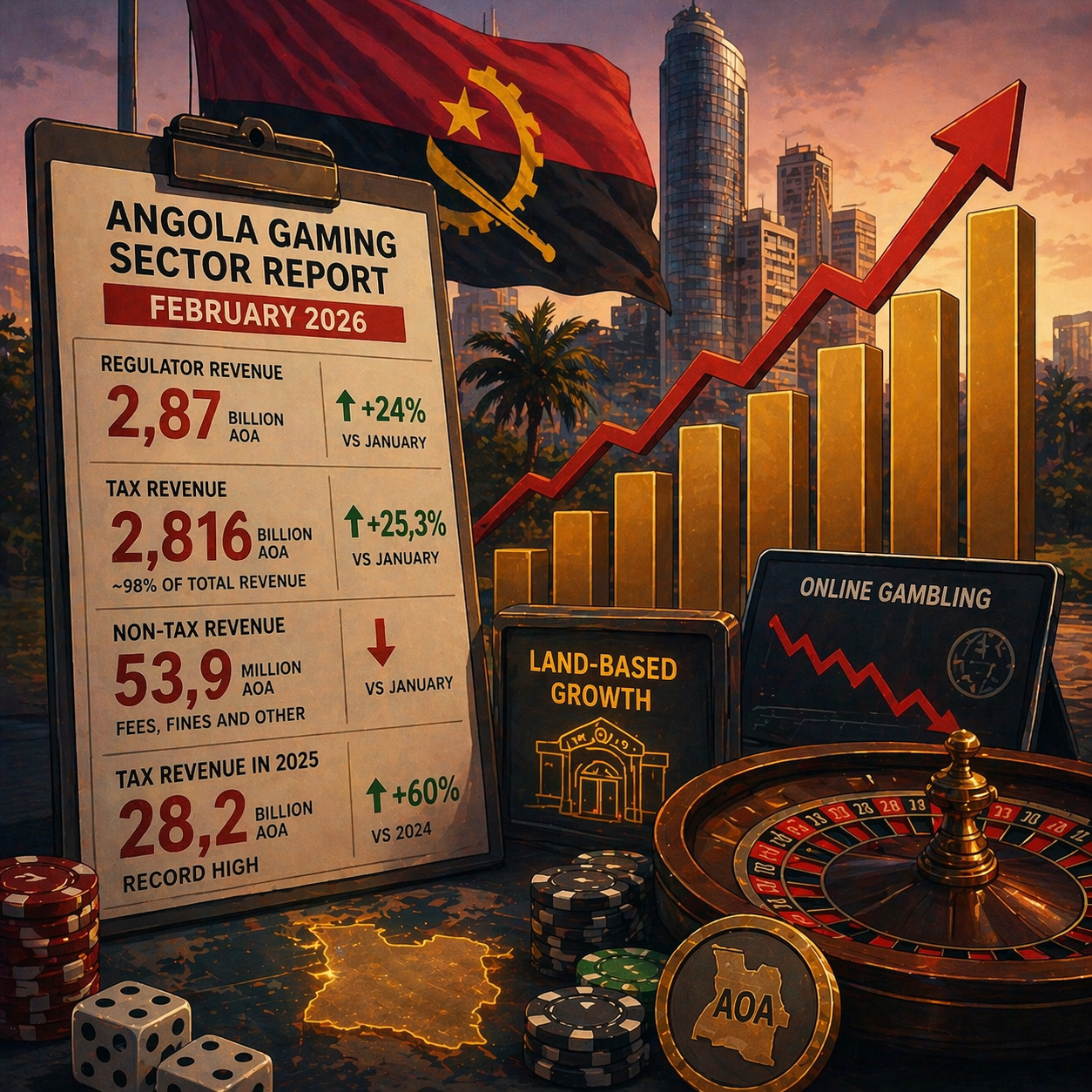 Доходы от гемблинга в Анголе выросли на 24% в феврале